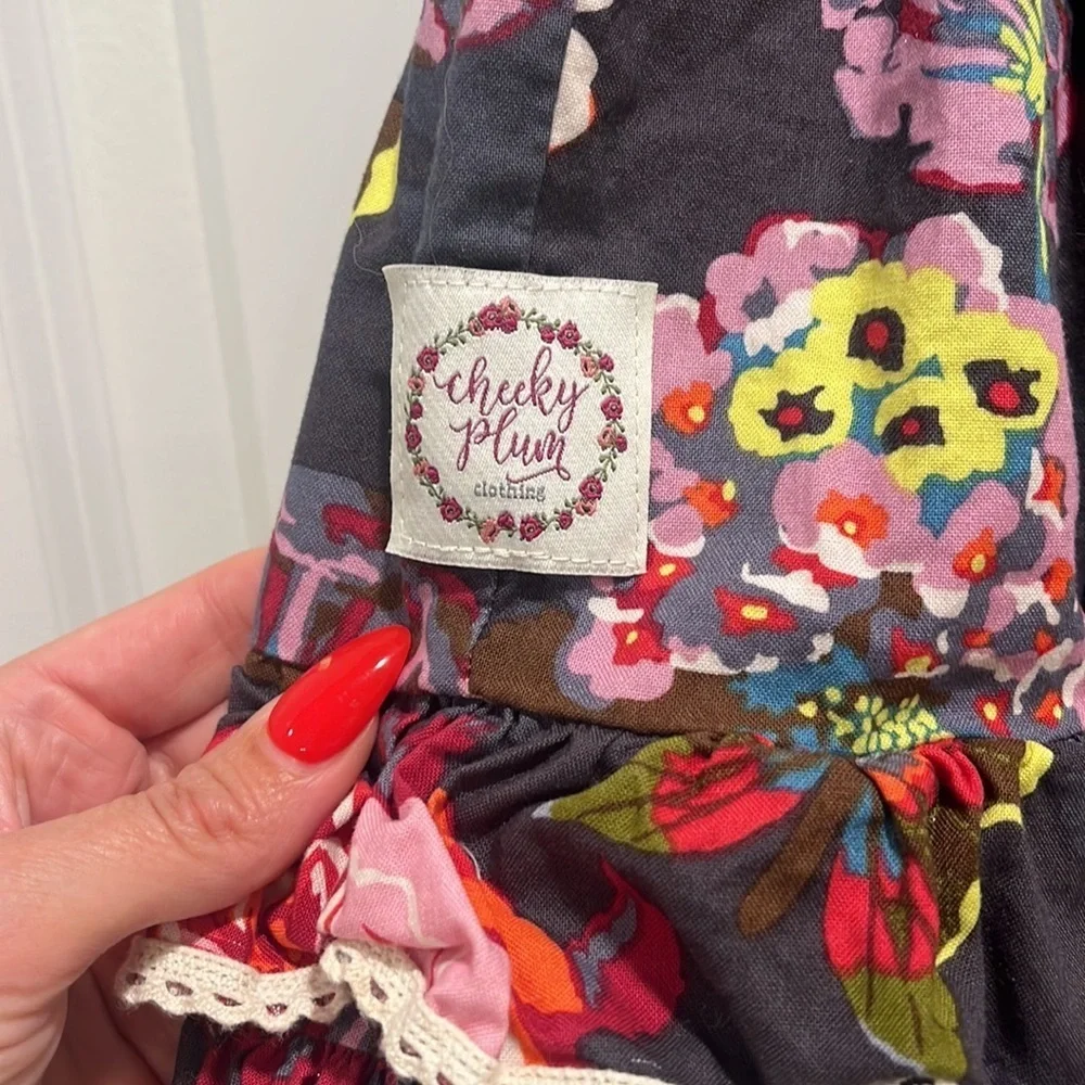 CHEEKY PLUM Boutique Girls Dress 3T ruffles butterfly floral whimsical